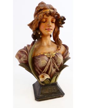 Buste en Plâtre Polychrome LOTUS  Art Nouveau Signé J.P ROUGNEAUX