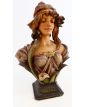 Polychrome Plaster Bust LOTUS Art Nouveau Signed J.P ROUGNEAUX
