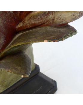 Polychrome Plaster Bust LOTUS Art Nouveau Signed J.P ROUGNEAUX