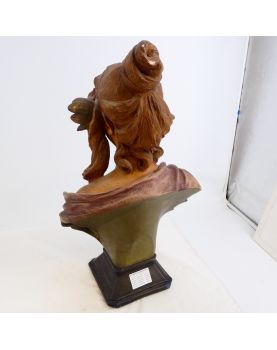Polychrome Plaster Bust LOTUS Art Nouveau Signed J.P ROUGNEAUX