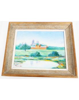 Oil on canvas View of Coutances Signed G.LEMOINE