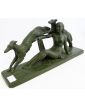 Large Art Deco Plaster Woman with Dogs in Green Patina