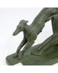 Large Art Deco Plaster Woman with Dogs in Green Patina