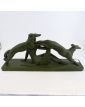 Large Art Deco Plaster Woman with Dogs in Green Patina