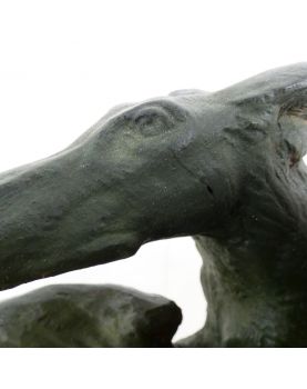 Large Art Deco Plaster Woman with Dogs in Green Patina