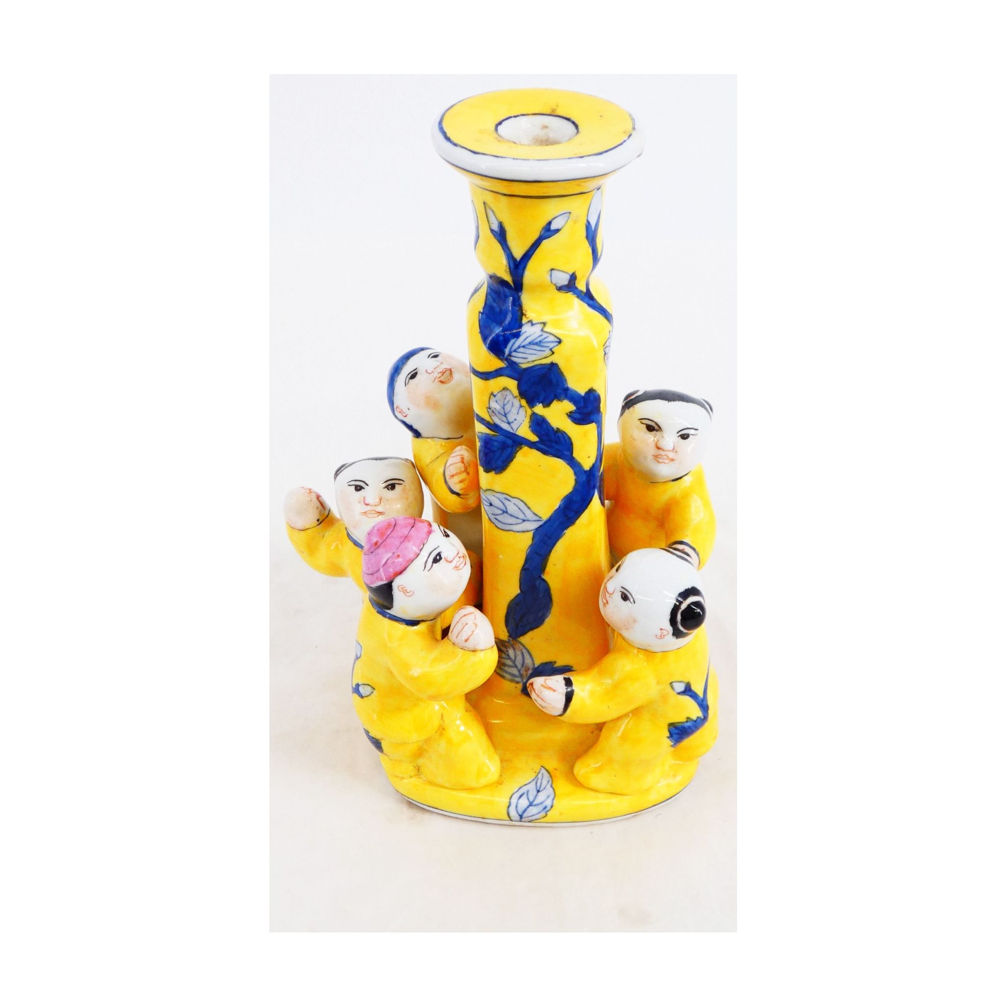 Polychrome Asian Porcelain Candle Holder for Children Polychrome Asian Porcelain Candle Holder for Children