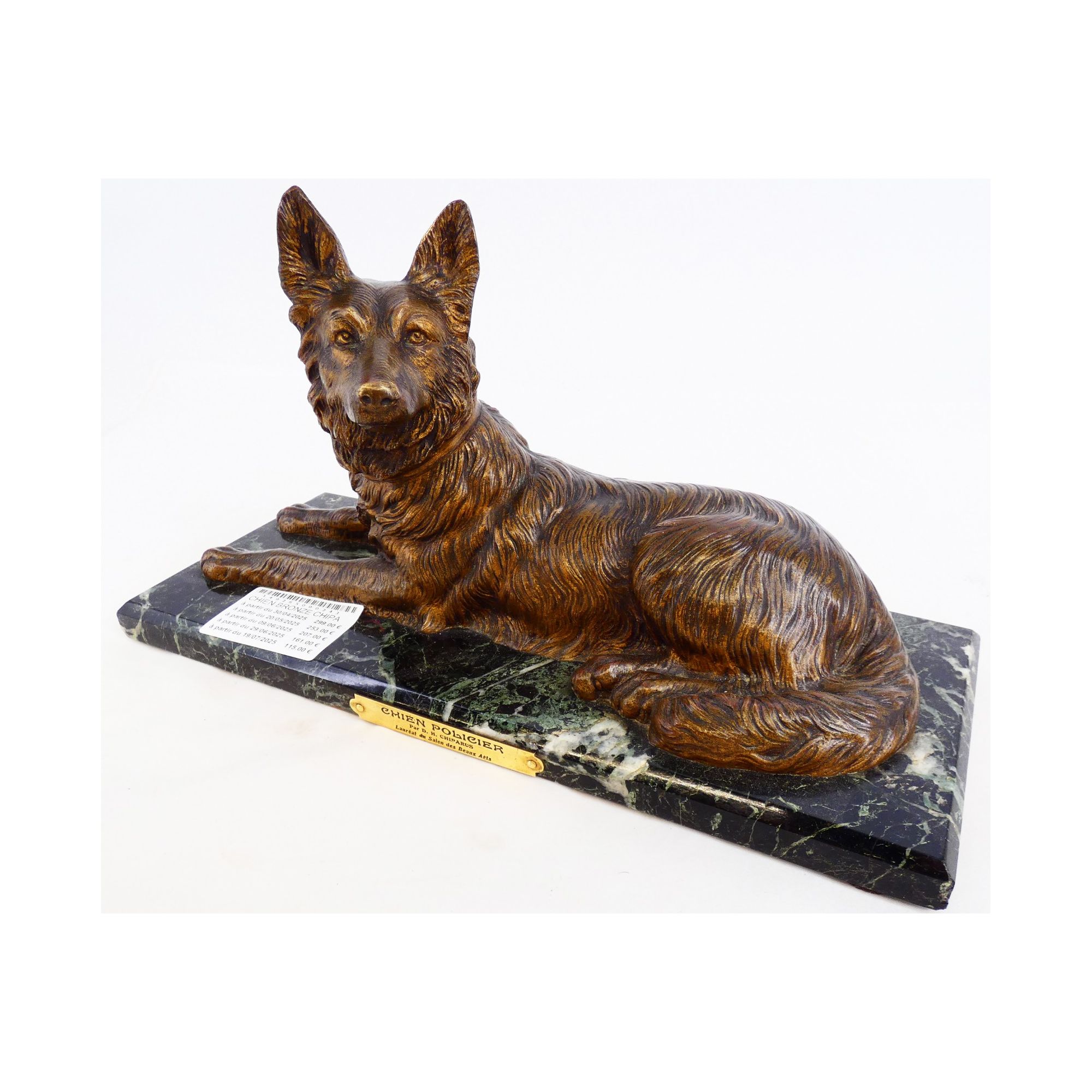 Bronze Dog CHIPARUS on Marble Base Bronze Dog CHIPARUS on Marble Base