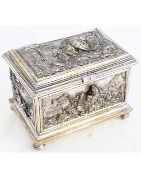 Napoleon III Silver-Plated Bronze Jewel Chest with Relief Decor