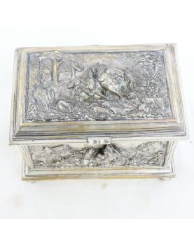 Napoleon III Silver-Plated Bronze Jewel Chest with Relief Decor