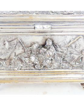 Napoleon III Silver-Plated Bronze Jewel Chest with Relief Decor