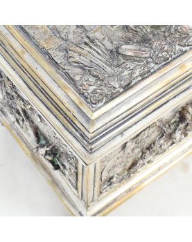 Napoleon III Silver-Plated Bronze Jewel Chest with Relief Decor