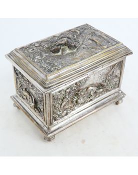 Napoleon III Silver-Plated Bronze Jewel Chest with Relief Decor