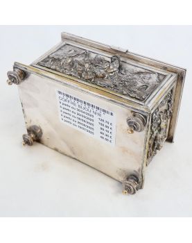 Napoleon III Silver-Plated Bronze Jewel Chest with Relief Decor