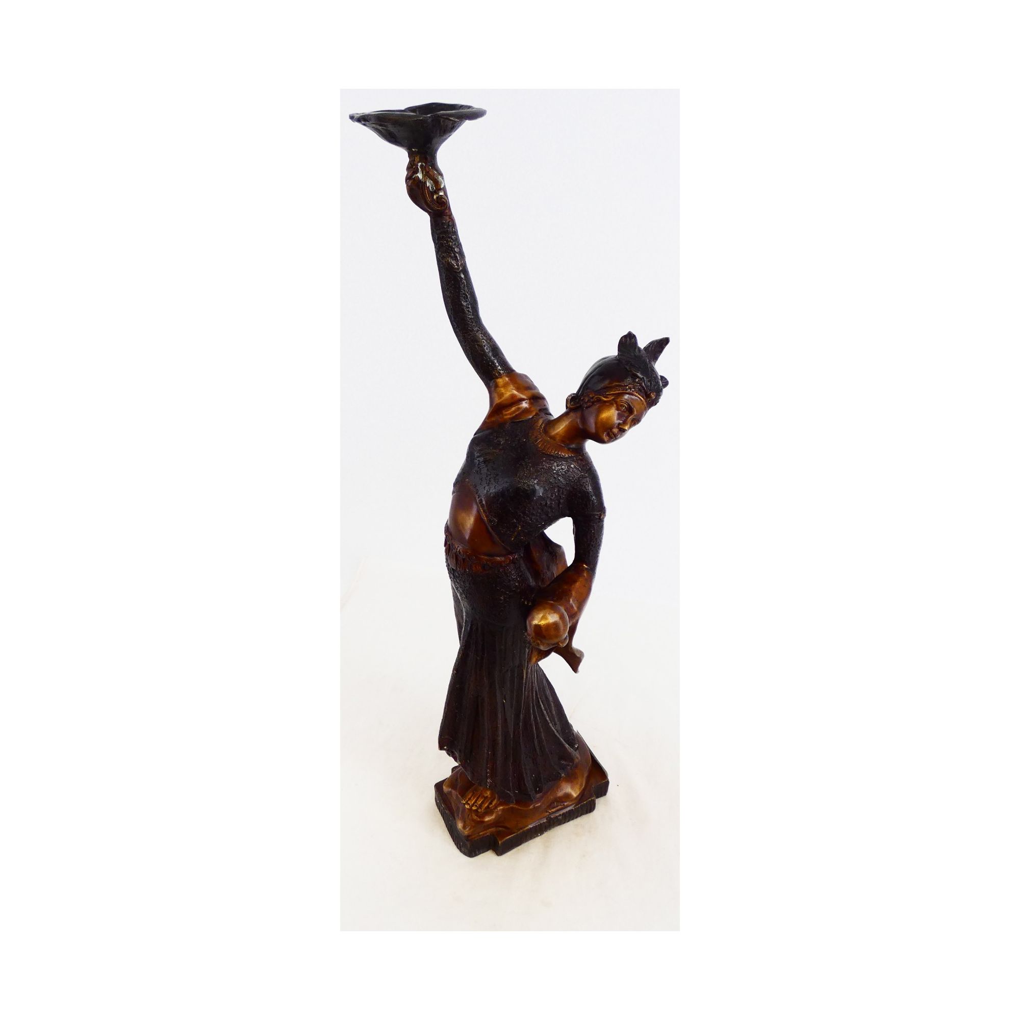 Large Subject Woman with Candlestick in Bronze 20th Century Large Subject Woman with Candlestick in Bronze 20th Century