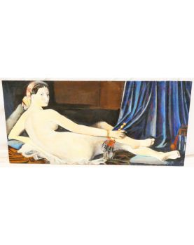 Large Oil on Canvas Reclining Nude Woman