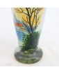 Enameled Vase with Church Decor in the Style of LEGRAS