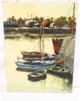 Huile sur Toile Chantier de Bateaux Concarneau Signé L.H. LEMIRRE