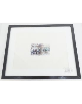 Cadre Aquarelle Homme Assis sur un Banc Signé D.VERPECHT