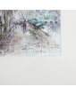 Cadre Aquarelle Homme Assis sur un Banc Signé D.VERPECHT