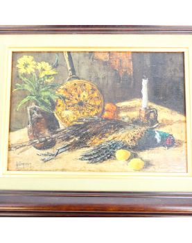 Oil on Canvas Still Life with Pheasants L.H. LEMIRRE