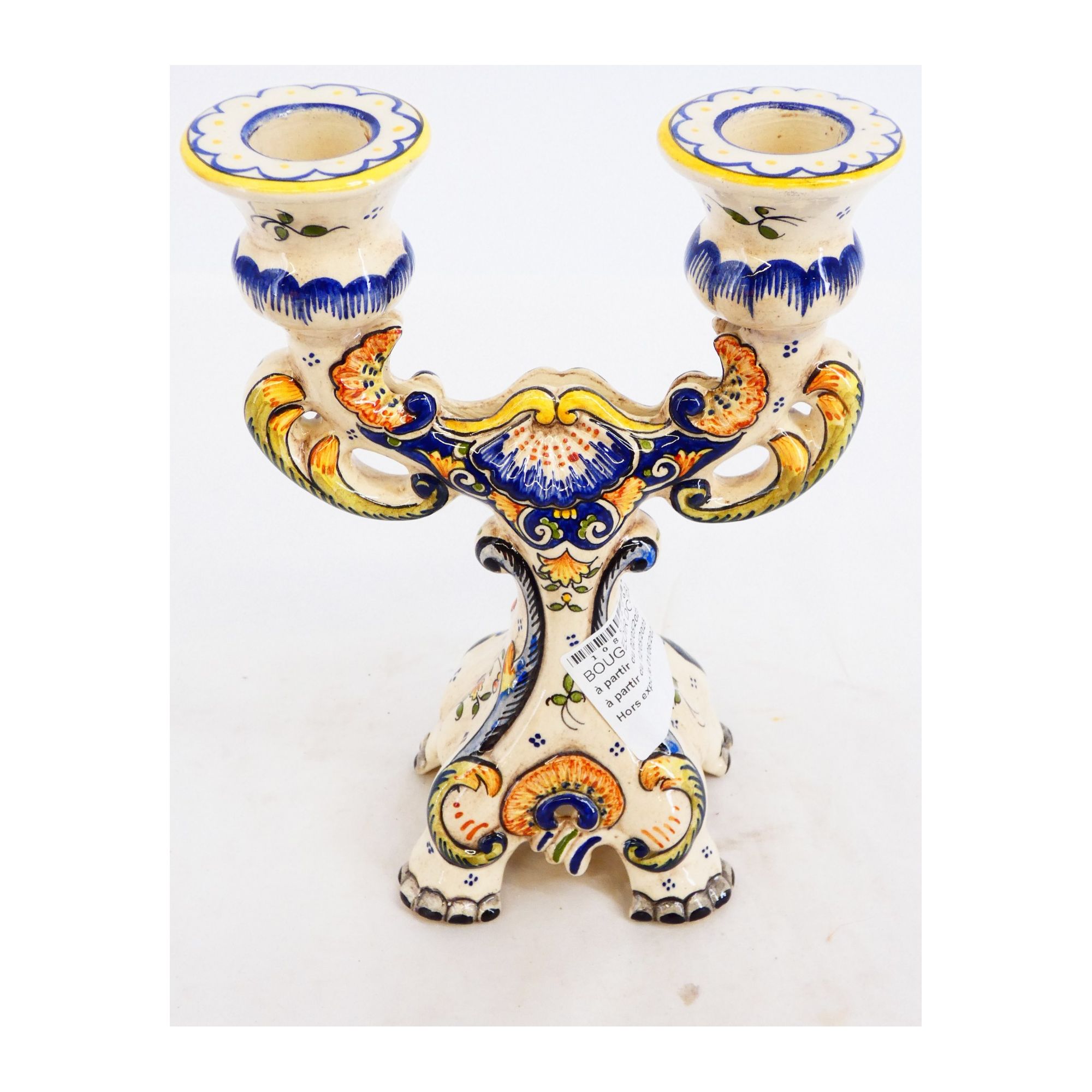 Double Candle Holder in ROUEN Earthenware Double Candle Holder in ROUEN Earthenware