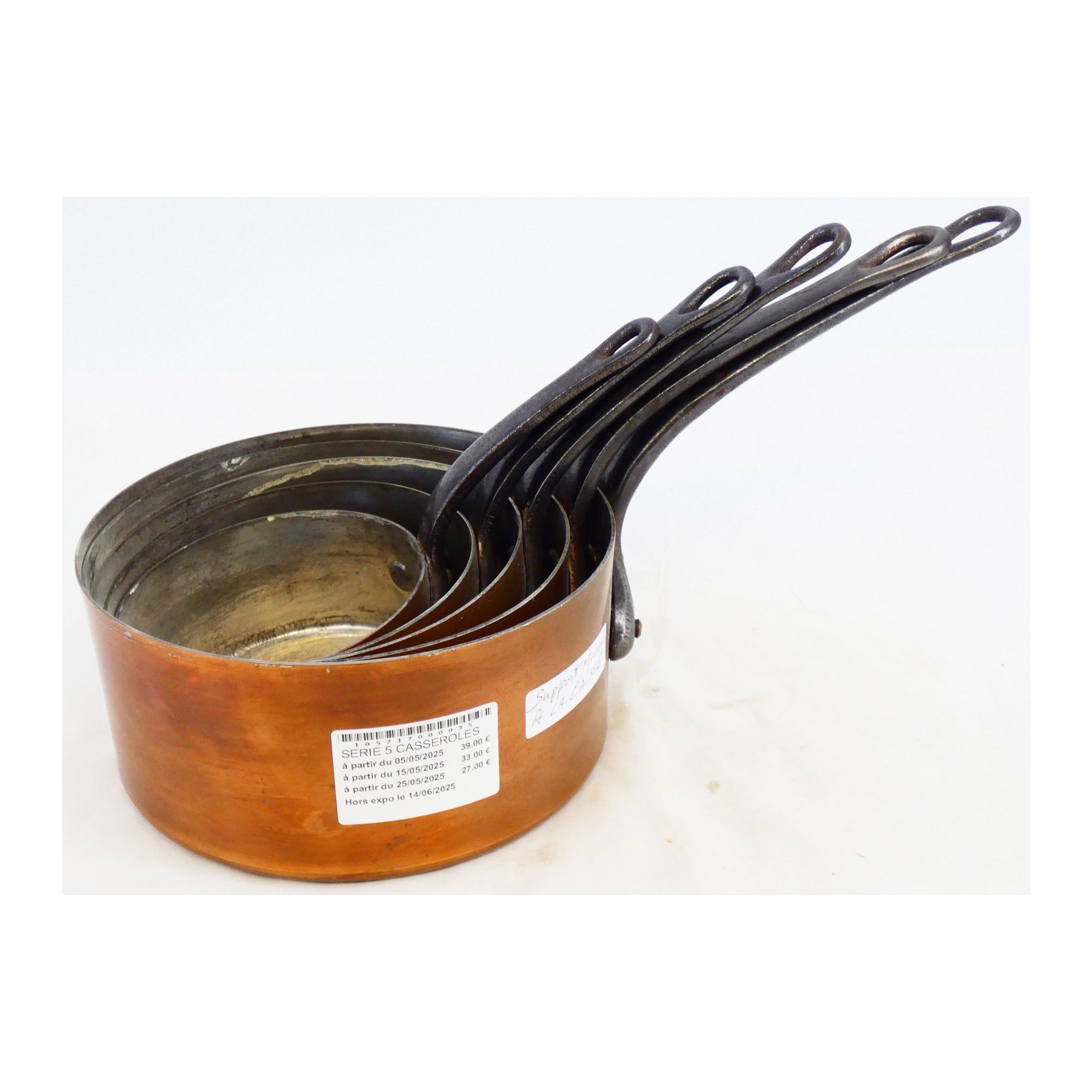 Série 5 Casseroles Cuivre Etamé avec Support Série 5 Casseroles Cuivre Etamé avec Support