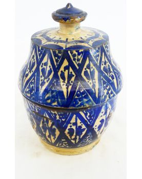 Pot Couvert Marocain en Faïence Bleue
