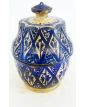 Moroccan Covered Pot in Blue Earthenware