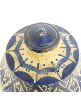 Moroccan Covered Pot in Blue Earthenware