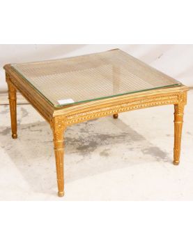 Small Louis XVI Style Golden Side Table with Glass Top