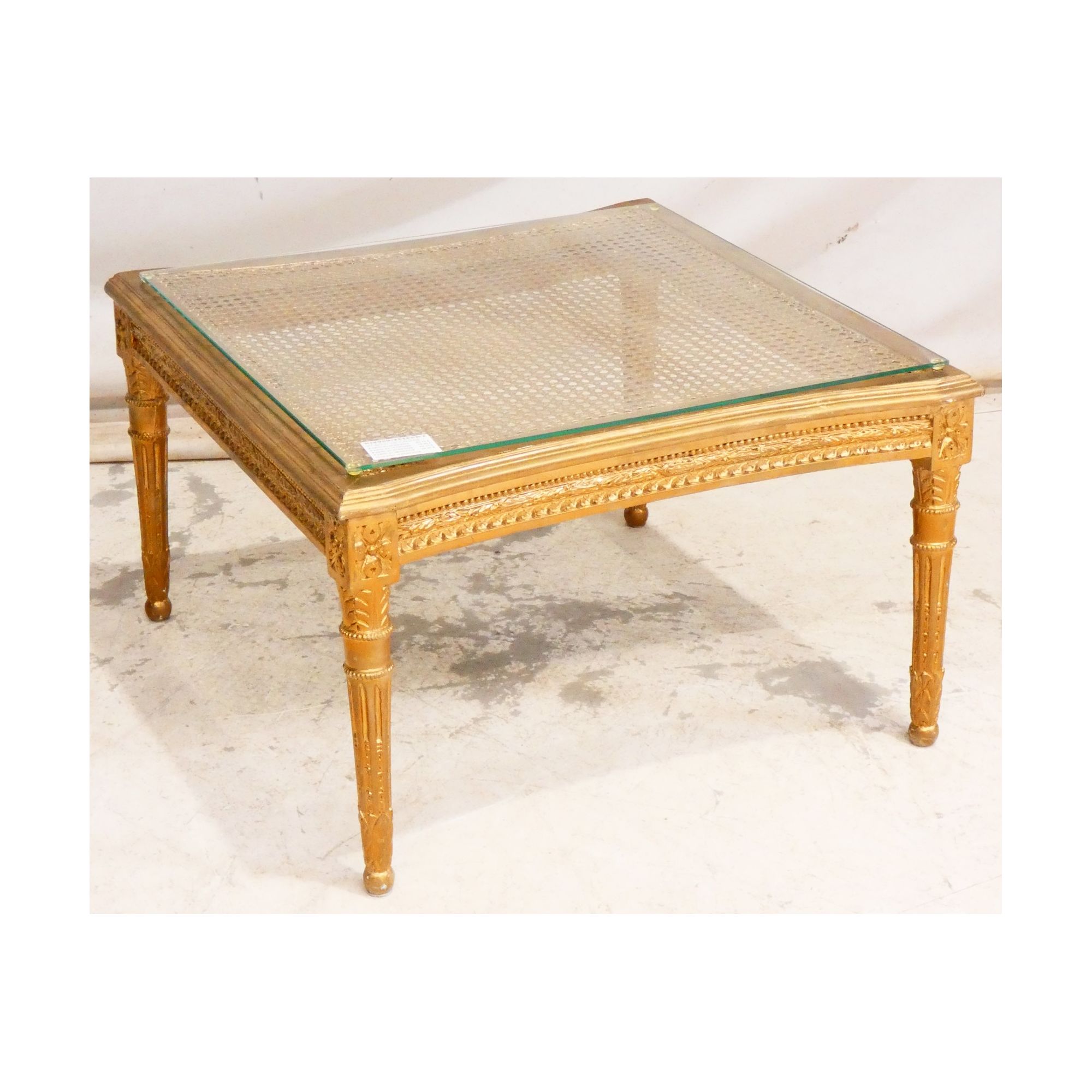 Small Louis XVI Style Golden Side Table with Glass Top Small Louis XVI Style Golden Side Table with Glass Top