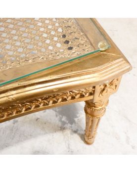 Small Louis XVI Style Golden Side Table with Glass Top