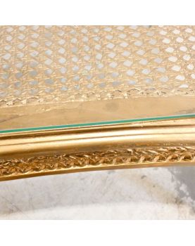 Small Louis XVI Style Golden Side Table with Glass Top