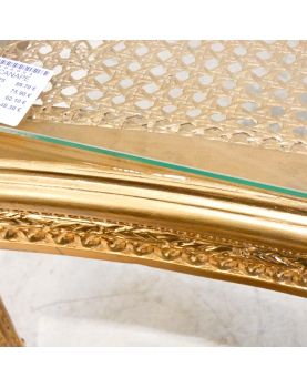 Small Louis XVI Style Golden Side Table with Glass Top