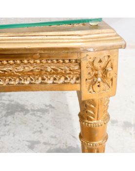 Petit Bout de Canapé Doré Style Louis XVI avec Plateau en Verre