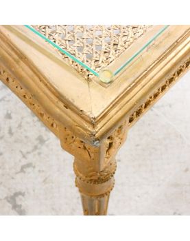 Small Louis XVI Style Golden Side Table with Glass Top