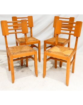 Set of 4 Pierre CRUEGE Straw Chairs