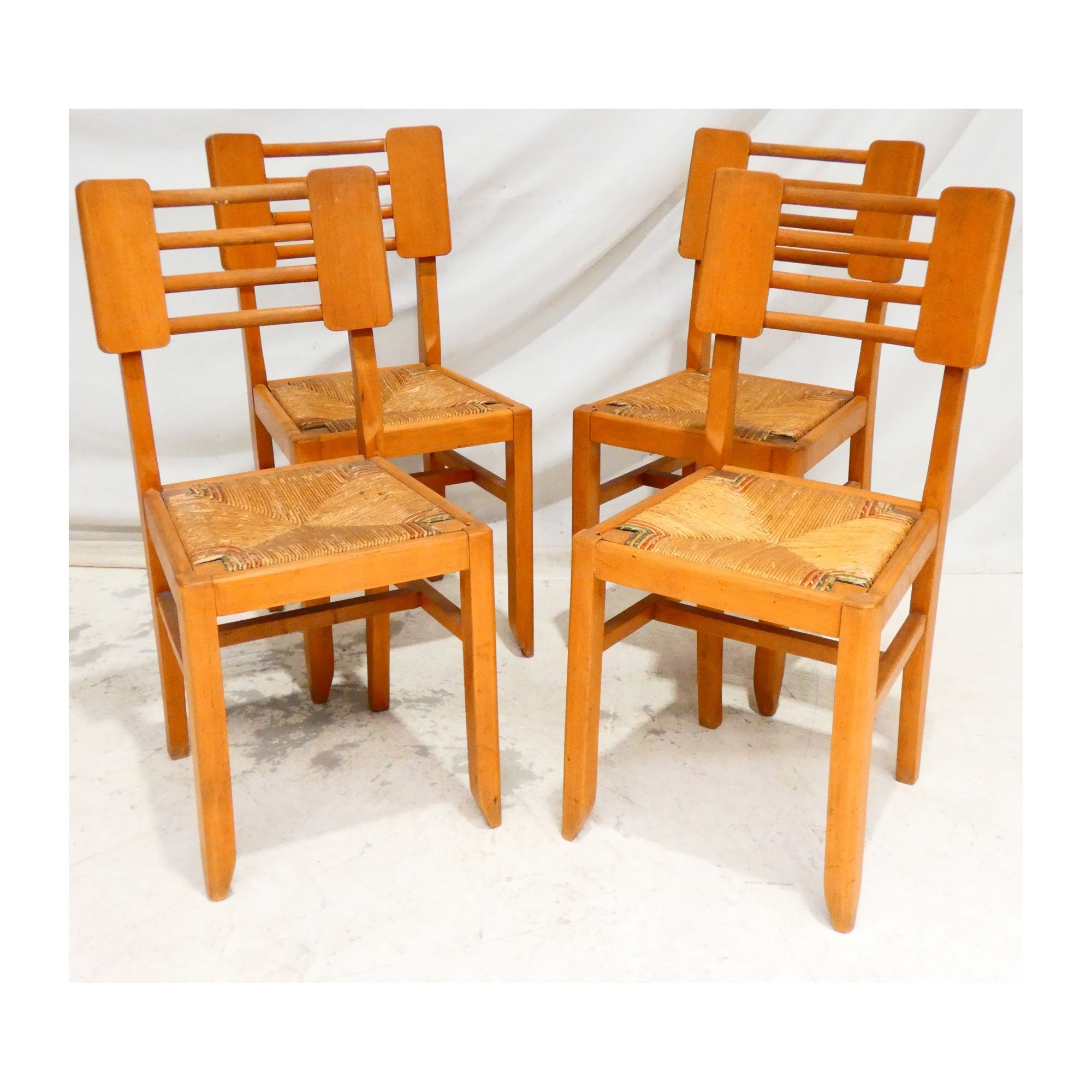 Set of 4 Pierre CRUEGE Straw Chairs Set of 4 Pierre CRUEGE Straw Chairs