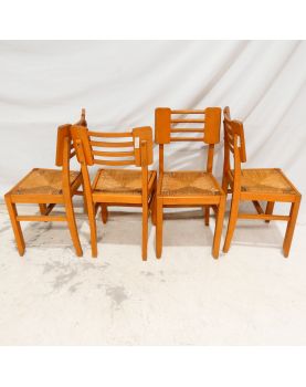 Set of 4 Pierre CRUEGE Straw Chairs
