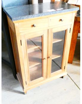 Petit Meuble Dessus Marbre 2 Portes Vitrées 2 Tiroirs
