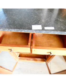 Small Marble Top Cabinet with 2 Glass Doors and 2 Drawers