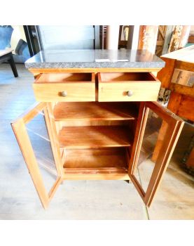 Small Marble Top Cabinet with 2 Glass Doors and 2 Drawers