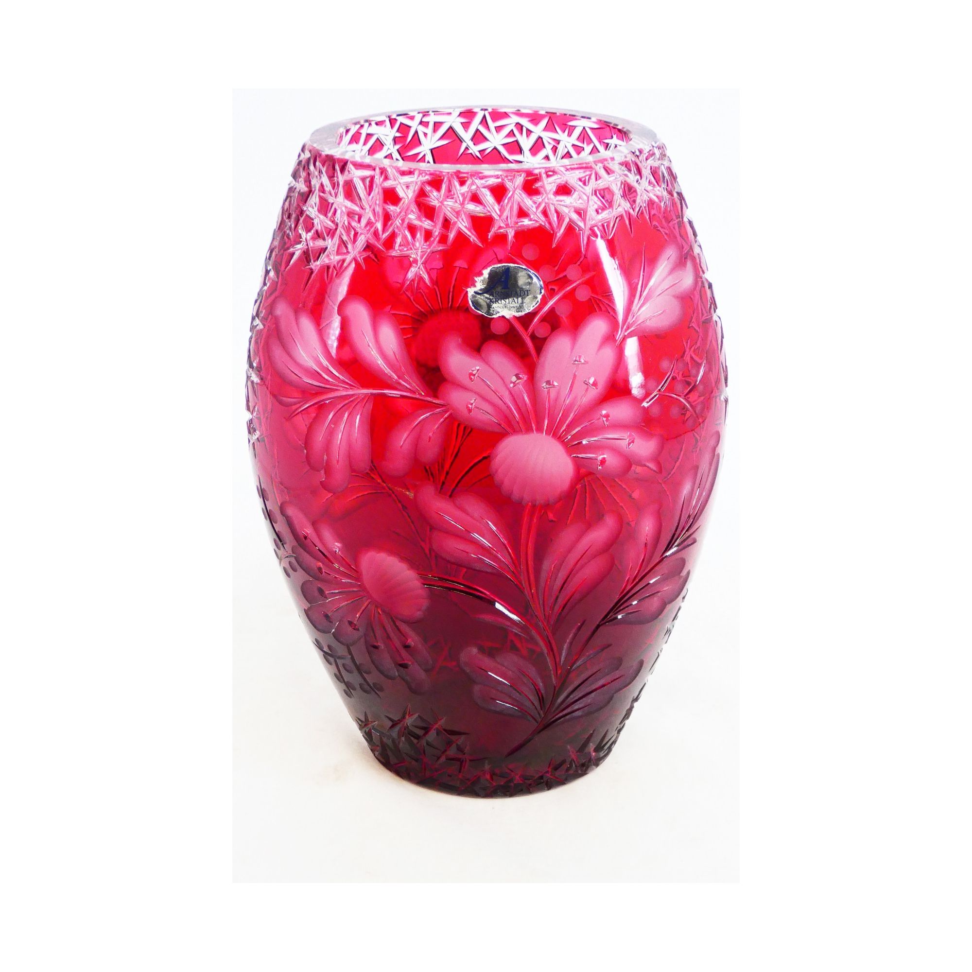 Vase Rouge en Cristal Taillé ARNSTADT KRISTALL Vase Rouge en Cristal Taillé ARNSTADT KRISTALL