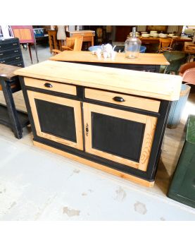 Black and Natural Fir Sideboard with 2 Drawers and 2 Doors