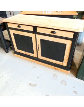 Black and Natural Fir Sideboard with 2 Drawers and 2 Doors