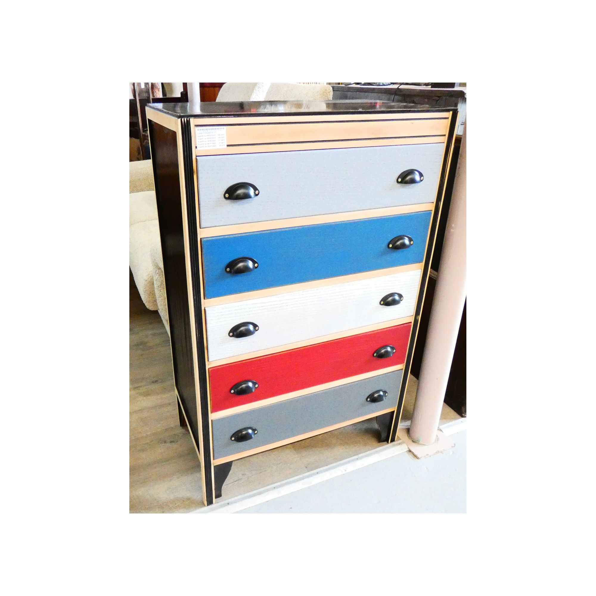 Chiffonnier 5 Tiroirs Relooké Multicolore Chiffonnier 5 Tiroirs Relooké Multicolore