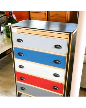 Chiffonnier 5 Tiroirs Relooké Multicolore