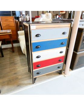 Chiffonnier 5 Tiroirs Relooké Multicolore