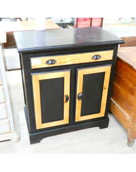 Small Cabinet 1 Drawer 2 Doors Black and Natural Shell Handles