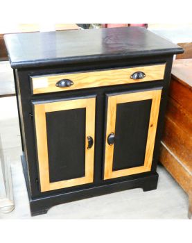 Small Cabinet 1 Drawer 2 Doors Black and Natural Shell Handles
